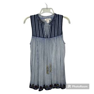 Rachel Zoe Sleeveless Top Embroidered Indigo Size S